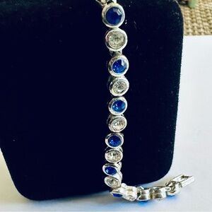 AVON Tennis Bracelet with Blue & Clear CZ Small GUC